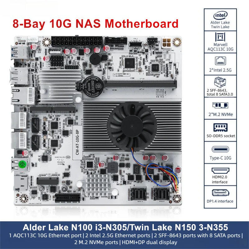 8-Bay 10G NAS Motherboard Inte - đánh giá và giá Nas Motherboard 8 Sata Mini Itx